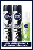 Nivea MEN Erkek Sprey Deodorant Black&White Invisible Original150ml X2 Adet ve Yüz Temizleyici Köpük 150ml