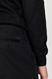 Erkek Siyah Slim Fit Dar Kesim Gabardin Kumaş Desenli Pamuklu Esnek Beli Lastikli Pantolon