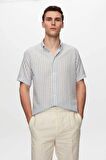 Slim Fit Mavi Gofre Çizgili Kısa Kollu Yazlık Gömlek 8HC02ORT04265