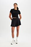 DeFactoFit Crop Bisiklet Yaka Sporcu Kısa Kollu Tişört D2200AX24AUBK81
