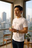 Erkek  Slim Fit Enjeksiyon Baskılı Pamuklu T-Shirt