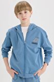 DeFacto Erkek Çocuk Baskılı Kapüşonlu Fermuarlı Sweatshirt D8536A825SPIN195