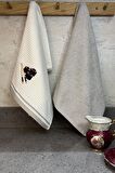 Sevim 2’li Mutfak Havlusu Seti - Açık Gri & Sushi Figürlü Kurulama Bezi -  %100 Pamuk & 40x60 Cm