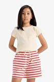 Kız Çocuk Beli Lastikli Çizgili Şort