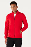 Erkek Kırmızı Anti-pilling Tüylenme Yapmayan Standart Fit Bato Yaka Sweatshirt Polar Ceket