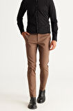 Erkek Camel Slim Fit Dar Kesim Yan Cep Pamuklu Esnek Rahat Armürlü Pantolon