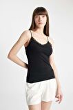 DeFacto Dantel Detaylı İnce Askılı Pamuklu Siyah İç Atlet-Fall in Love Y5360AZ24AUBK81