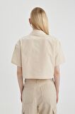 DeFacto Coool Oversize Geniş Kalıp Poplin Kısa Kollu Crop Gömlek C0739AX24SPBG360