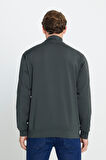 Pamuklu Standart Fit Normal Kesim Dik Yaka Cepli Esnek Sweatshirt