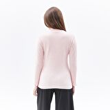 Kadın Dik Yakalı Fitilli Uzun Kollu Tişört