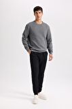 DeFacto Gri Regular Fit Bisiklet Yaka Jakarlı Sweatshirt D5392AX24AUGR371