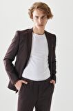 Erkek Bordo-gri Ekstra Slim Fit Dar Kesim Mono Yaka Su Ve Leke Tutmayan Nano Takım Elbise
