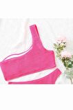 Angelsin Özel Fitilli Kumaş Bikini Üstü Pembe