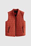 Regular Fit Kiremit Dik Yaka Elyaf Dolgulu Mevsimlik Fermuarlı Yelek Mont 7HF07ORT42611