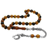 Kararmaz Metal Ayyıldız Püsküllü Küre Kesim Sarı-Siyah Ateş Kehribar Tesbih