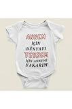 Annem İçin Dünyayı Teyzem İçin Annemi Yakarım Yazılı Pamuklu Yumuşak Unisex Çıtçıtlı Body Zıbın