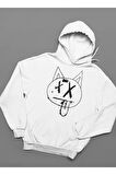 Dil Çıkaran Kedi Baskılı Unisex Oversize Hoodie
