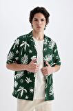 DeFacto Relax Fit Yazlık Apaş Yaka Hawaii Baskılı Viskon Kısa Kollu Gömlek C7699AX24SMGN245