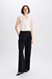 DeFacto Wide Leg Geniş Paça Fermuarlı Yüksek Bel Cepli Standart Boy Kumaş Pantolon E5394AX25SPBK81