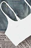 Angelsin Ayarlanabilir Askılı Şık Tasarım Bikini Üstü Beyaz