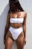 Angelsin V Kesim Yüksek Bel Bikini Takım Beyaz