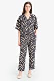 DeFacto Carrot Fit Zebra Desenli Modal Kumaş Pantolon Çift Cepli Yüksek Bel Düz Paça E6360AX25SPBK81