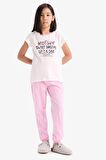 DeFacto Kız Çocuk Pijama Takımı Baskılı Kısa Kollu Üst Beli Lastikli Uzun Alt E2220A825SMER85