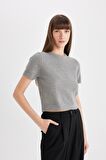 DeFacto Regular Fit Bisiklet Yaka Premium Basic Düz Kısa Kollu Triko Kazak C9049AX24WNGR66