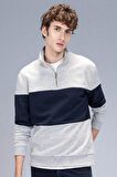 DeFacto Comfort Regular Fit Rahat Kalıp Dik Yaka Fermuarlı Çizgili Kalın Sweatshirt D2401AX24AUGR389