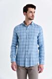 Mavi Slim Fit Keten Gömlek | XS