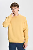 Erkek Hardal Standart Fit Normal Kesim Içi Polarlı 3 Iplik Bisiklet Yaka Pamuklu Sweatshirt