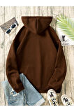 Unisex Kahverengi Kafatası Baskılı Oversize Kapşonlu Sweatshirt