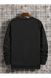 Unisex Black Baskılı Bisiklet Yaka Oversize Sweatshirt