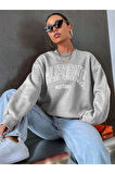 Unisex Siyah California West Baskılı Bisiklet Yaka Oversize Sweatshirt