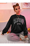 Unisex Siyah California West Baskılı Bisiklet Yaka Oversize Sweatshirt