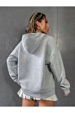 Unisex Los Angeles 91 Baskılı Oversize Kapşonlu Sweatshirt