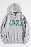 Unisex Newjersey Baskılı Oversize Kapşonlu Sweatshirt