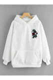 Unisex Sırt Baskılı Kapşonlu Oversize Sweatshirt