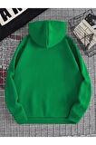 Unisex Yeşil Brooklyn Baskılı Oversize Kapşonlu Sweatshirt