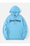 Unisex Freedom Baskılı Oversize Kapüşonlu Sweatshirt