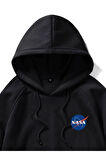 Unisex Nasa Baskılı Oversize Kapşonlu Sweatshirt
