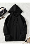 Unisex Siyah New York Baskılı Oversize Kapşonlu Sweatshirt