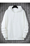 Unisex Beyaz Oversize Kapşonlu Sweatshirt