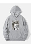 Unisex Heykel Baskılı Oversize Kapşonlu Sweatshirt