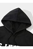 Unisex Siyah Los Angeles Baskılı Oversize Kapşonlu Sweatshirt