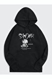 Tavşan Baskılı Oversize Kapüşonlu Sweatshirt