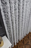 Klasik Şal Desen Kırık Beyaz Renk Desen Tasarım 1e3 Kat Pileli Tül Perde