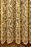 Klasik Şal Desen Hardal Koyu Sarı Renk Desen Tasarım 1e3 Kat Pileli Tül Perde
