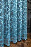 Klasik Şal Desen Turkuaz Renk Desen Tasarım 1e3 Kat Pileli Tül Perde