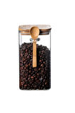 Kaşıklı Bambu Kapaklı Kare Kavanoz Seti 1200-800-600 ml
